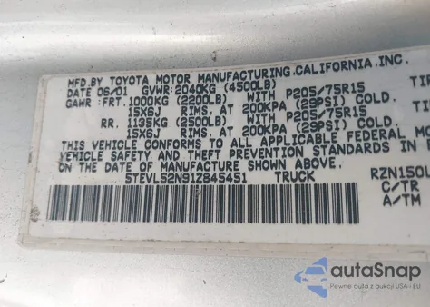 2001 Toyota Tacoma from USA, damaged, VIN 5TEVL52N91Z845451